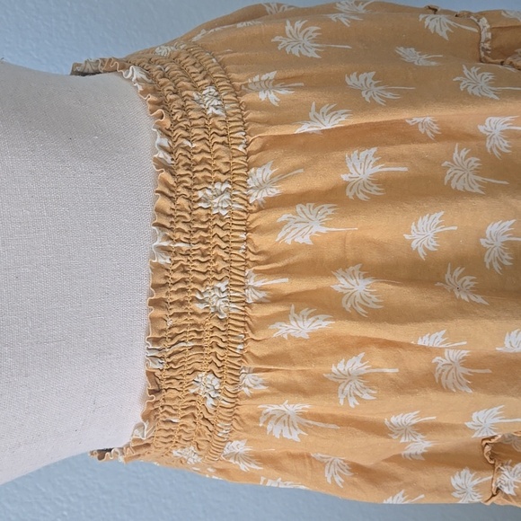 MARINE LAYER Sofie Smocked Tiered Mini Skirt Gold Palm Sz Large Boho Beach Vacay - Picture 7 of 12
